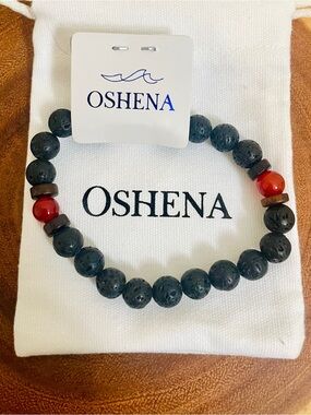 Oshena Natural Lava Rock And Red Jade Essential Oil Diffuser Stretch Bracelet